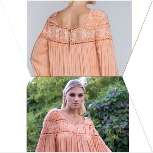 𝅺POL Woven  Gauze Top Lace Contrast & Bell Sleeves - Picture 9 of 16